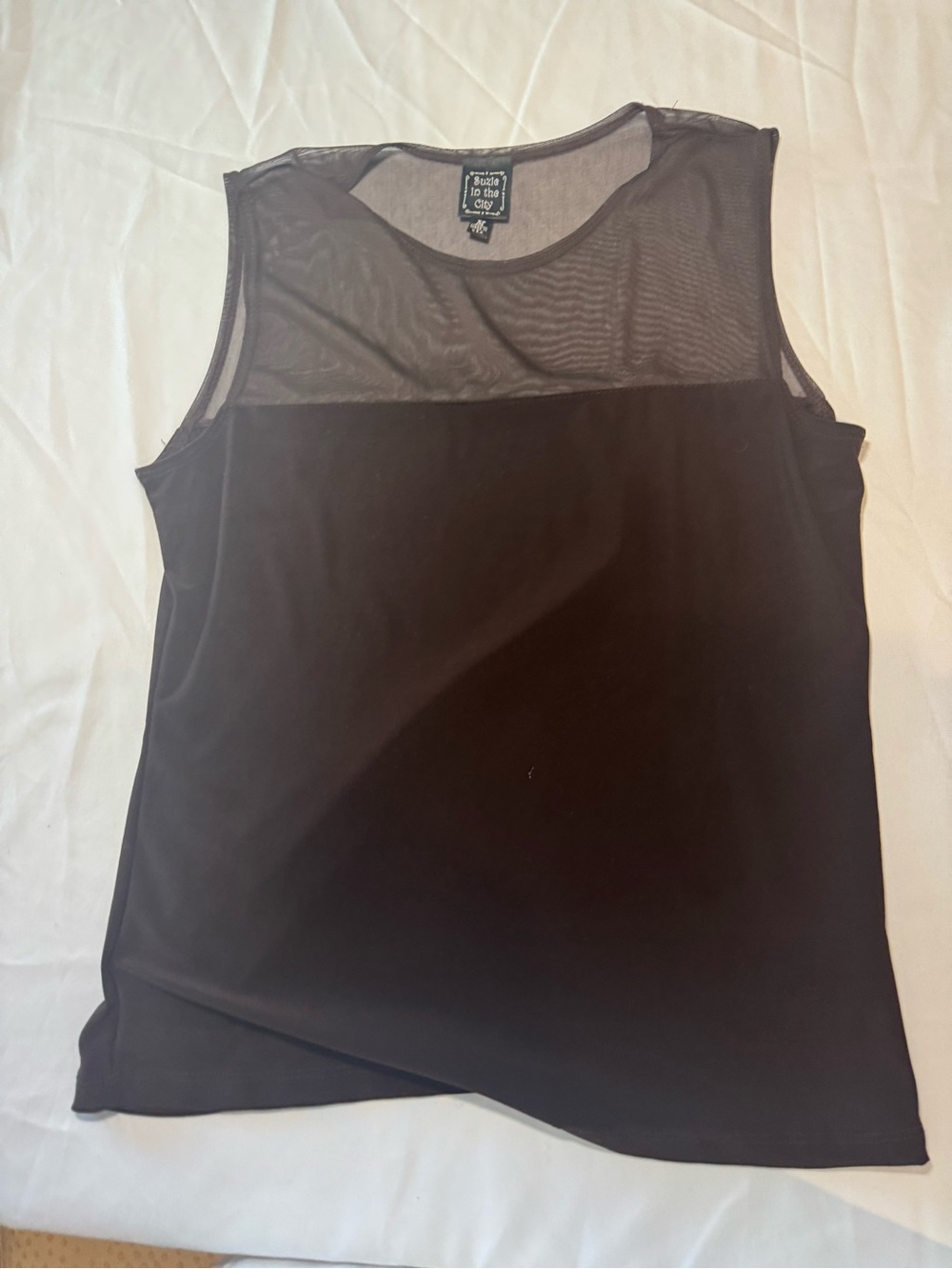 Suzie In The City Brown  Sleeveless Mesh Panel Tank